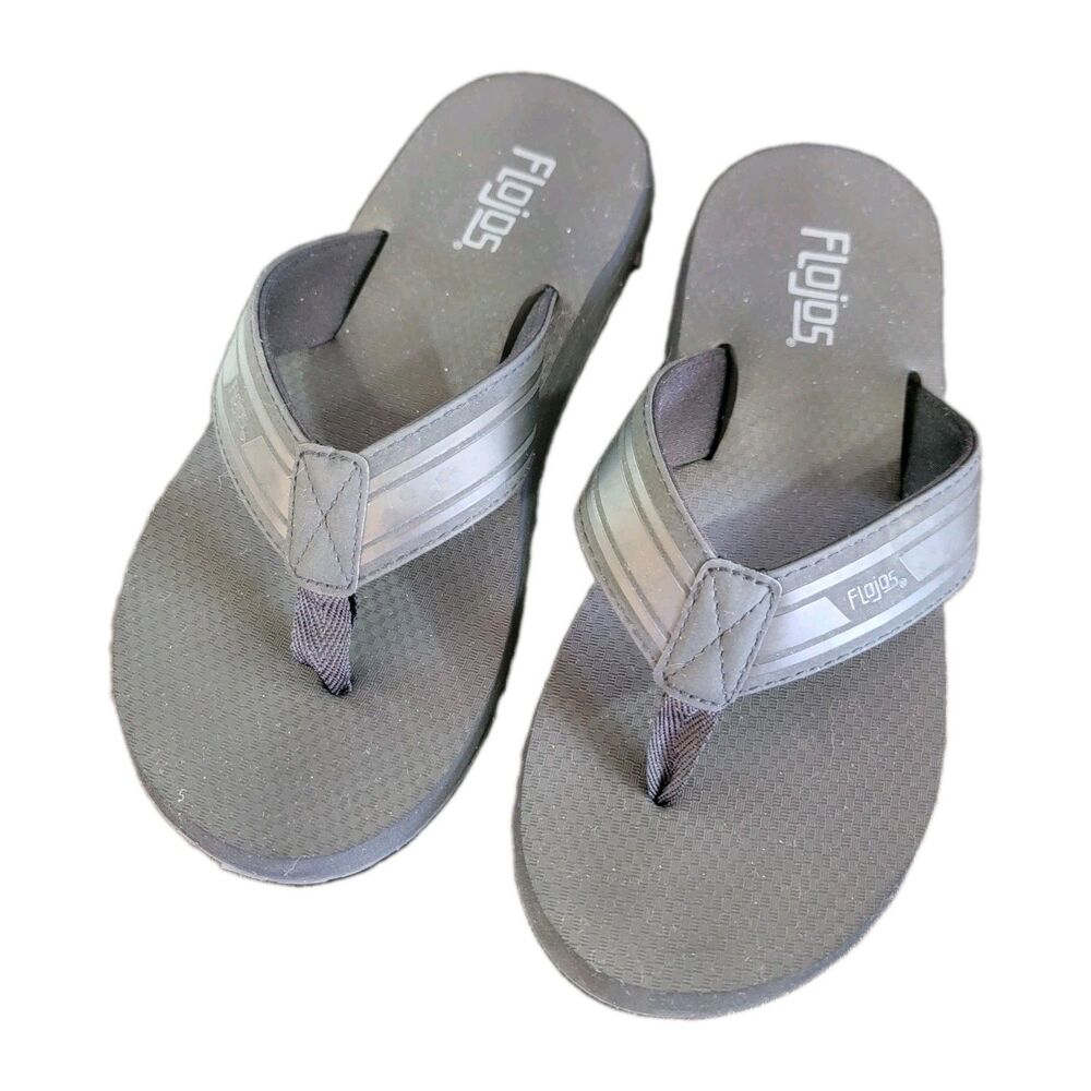 Flojos Mens Size 8 Black/Gray Flip Flop Synthetic Memory Foam Summer Sandals